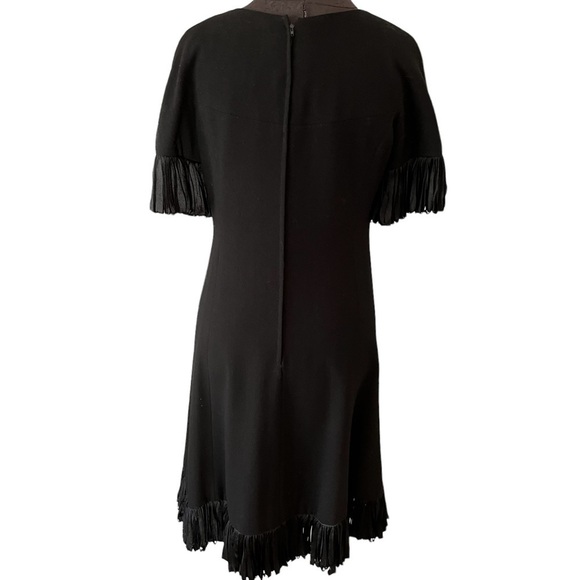 Jean Louis Black Vintage Wool Crepe Dress Fringed Trim Size 12 Medium RARE - Picture 3 of 12